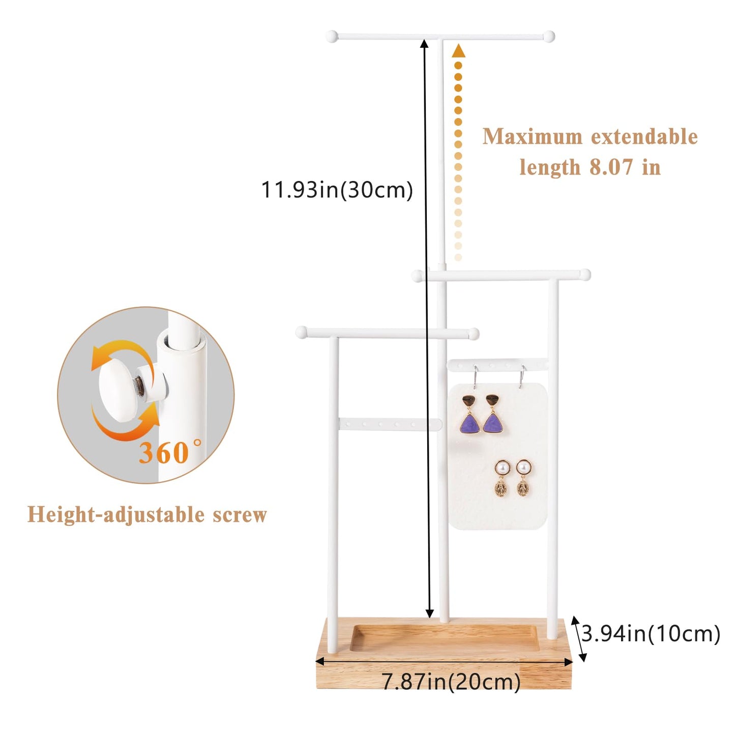 ProCase 360 Rotating Necklace Holder Earrings Storage Bundle with 6 Tier Jewelry Stand Necklace Holder with 15 Hooks