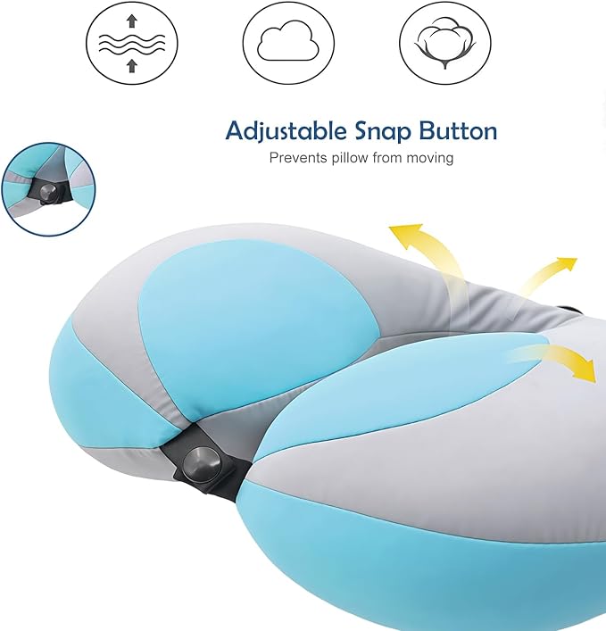 MOOB 2PCS Kids Travel Neck Pillow Soft Double Support Neck Pillow for Car & Airplane, Traveling Gifts for Toddler & Children (Yellow & Grey Blue)