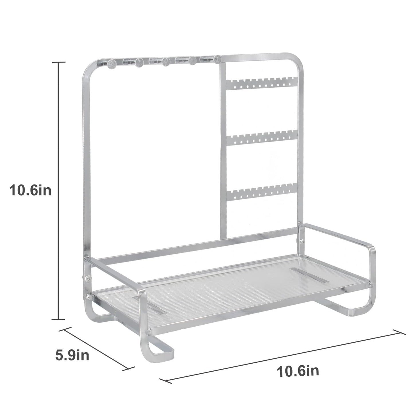 KOOAAICCHI Jewelry Organizer Stand Metal Jewelry Rack with Acrylic Tray Necklace Storage Holder Fashionable Display Stand for Rings, Earrings & Bracelets (Silver)