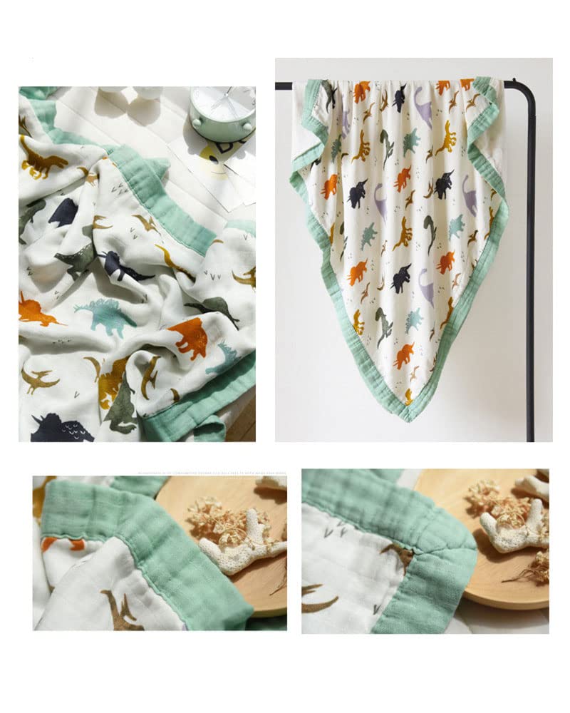 Little Jump Dinosaur Muslin Blanket Baby Quilt - Silky Soft and Breathable Crib Blanket for Daycare - Large 47" x 47" - 2 Layers Toddler Summer Blankets for Boys (Dinosaur)