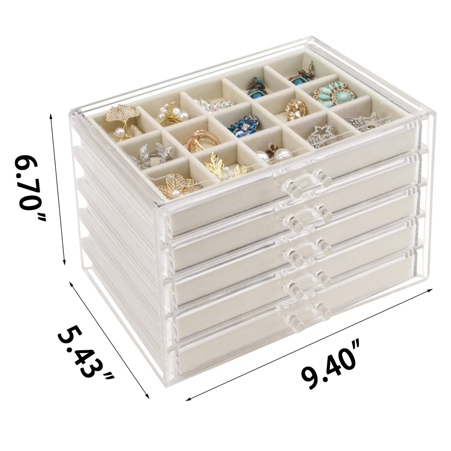 Watpot Acrylic Jewelry Box 5 Drawers Clear Earring Storage Organizer Display Case