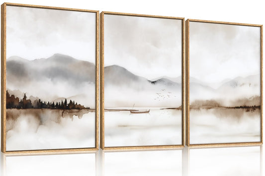 DRACIT Neutral Abstract Mountain Framed Canvas Print Wall Art Set,Watercolor Beige and Gray Calming Landscape Wall Decor,Modern Minimalist Nature Artwork for Living Room,Bedroom-16 x24 x3