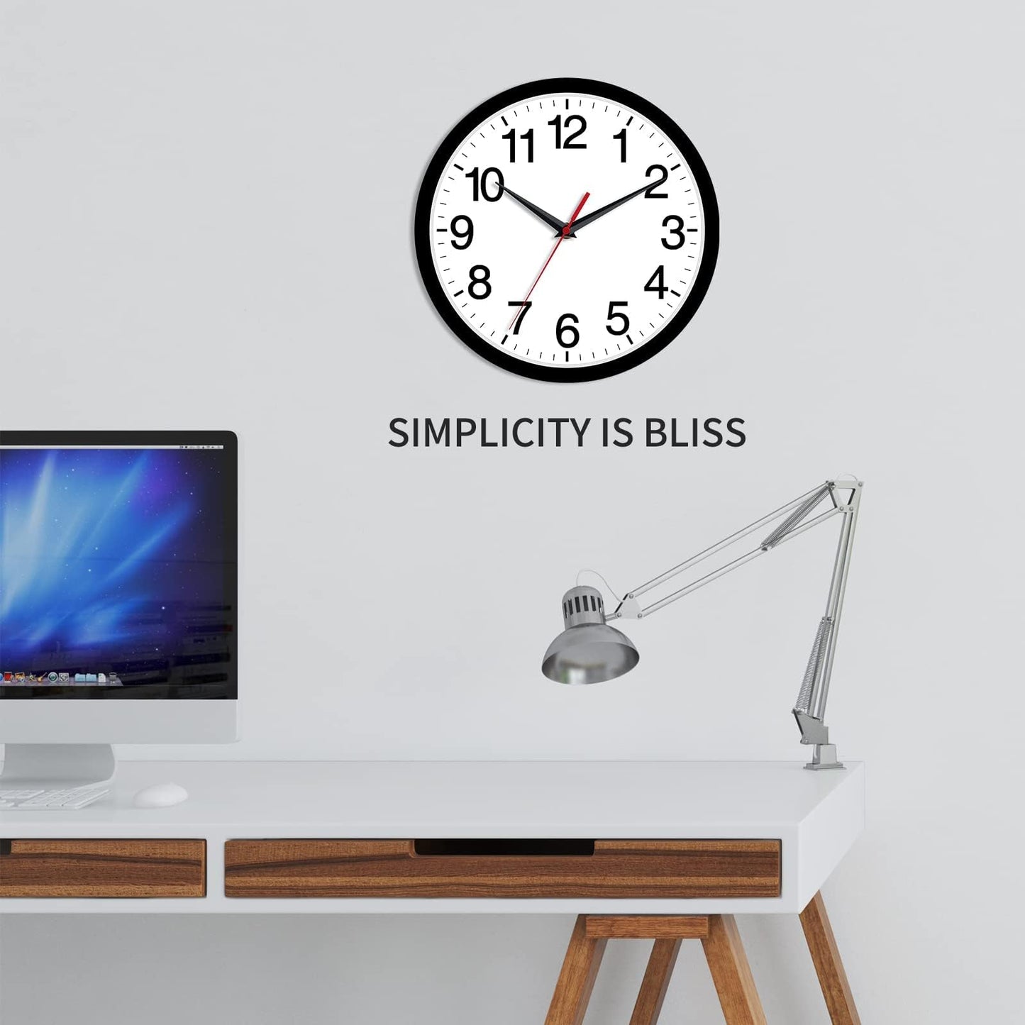 Rohioue Wall Clock Modern 10 Inch Black Battery Operated Silent Non Ticking Analog for Living Room Office Home Bedroom Kitchen Bathroom