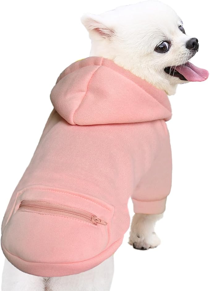 Jecikelon Pet Dog Cold Weather Coat with Pocket Winter Dog Hoodie Warm Puppy Clothes for Small Dogs Chihuahua Clothing (Pink, X-Small)