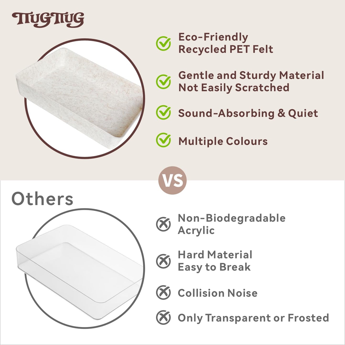 TTUGTTUG 8-Piece Felt Drawer Organizer Set in 4-Sizes, Made from Eco-Friendly Material for Vanity, Makeup, Desk, Office, Kitchen, and Nightstand, Oatmeal