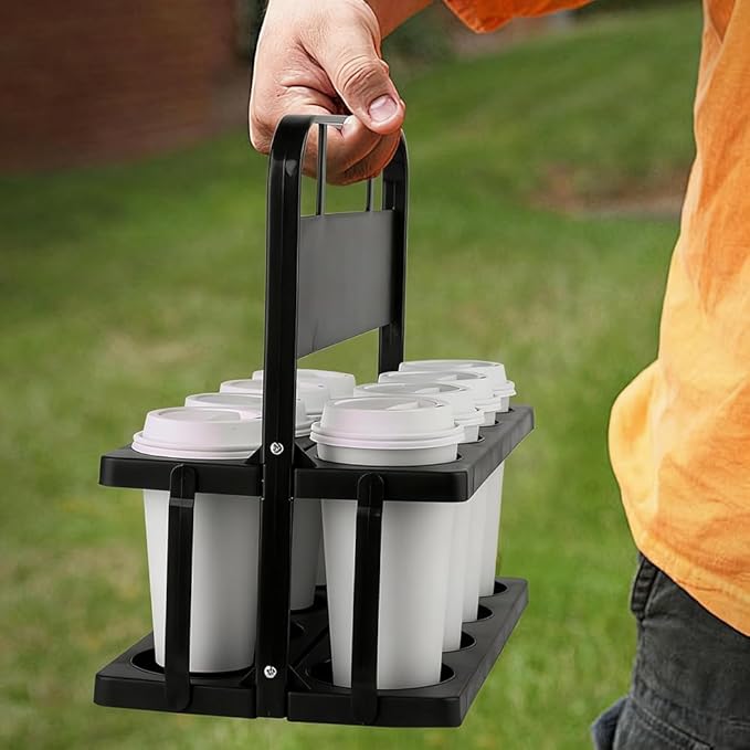 Reusable Drink Carrier with Handle for Food Delivery Drivers, Portable 8 Cup/Coffee Holder Accessories for Delivery, Foldable Drinks Caddy with Tray, Car Durable Plastic Festive Bottle, Vacation