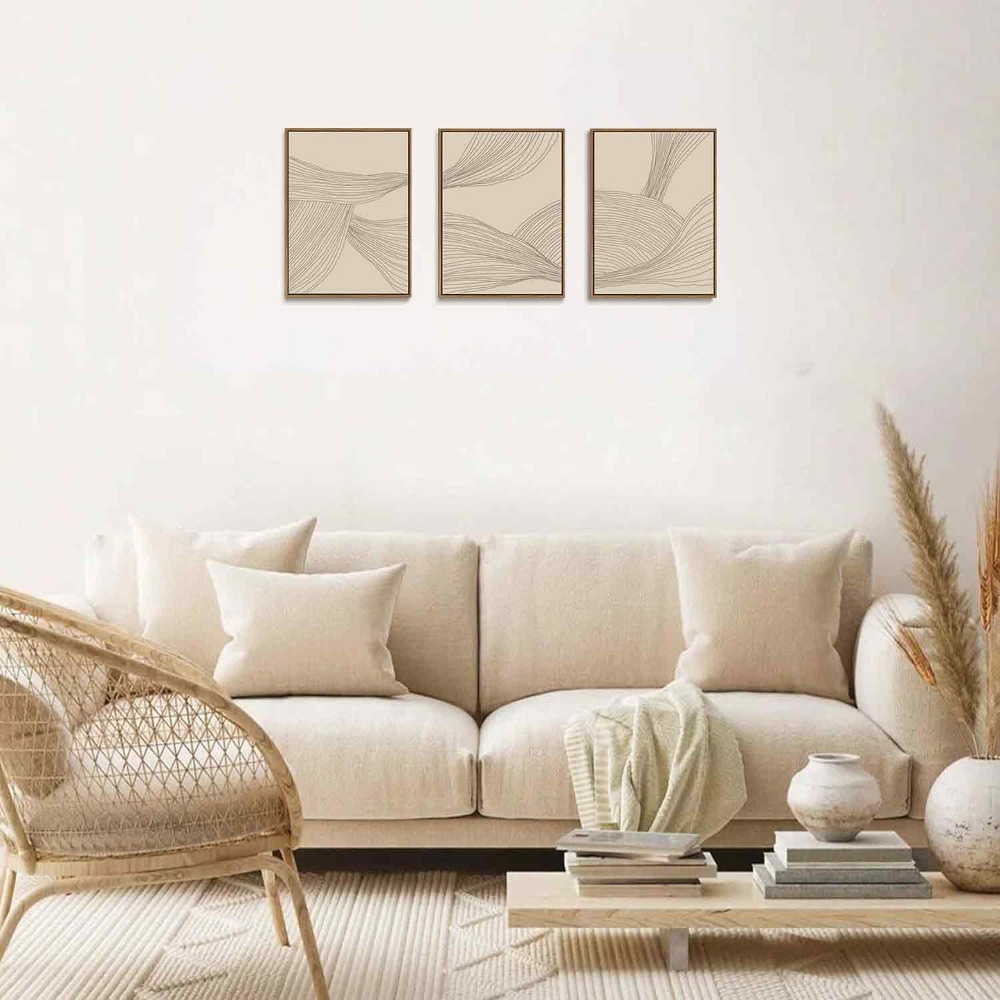 myusuar 3 Piece Large Modern Abstract Canvas Framed Wall Art For Living Room, Beige Minimalist Wall Art Decor Posters Prints For Bedroom Office, 12x16in