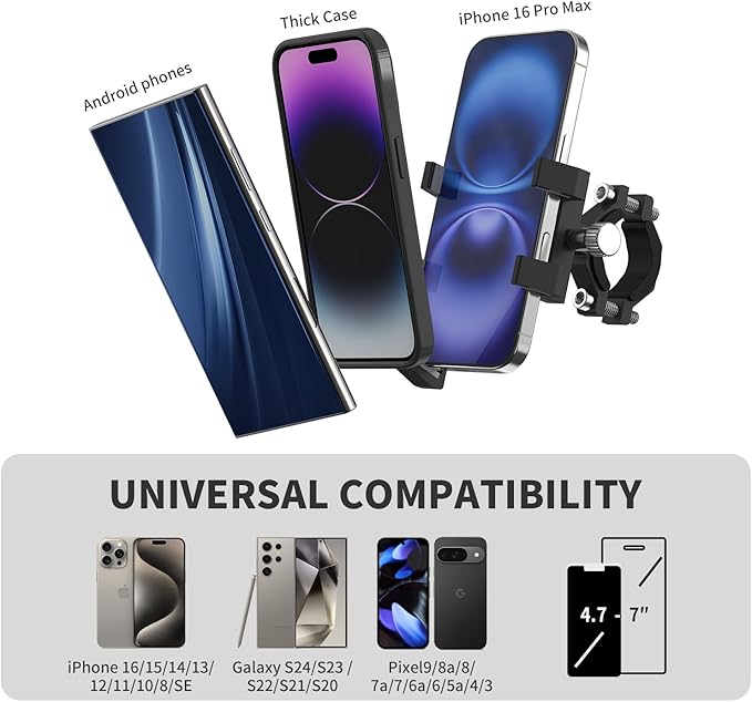 Bike Motorcycle Phone Mount,Aluminum Bike Phone Holder Handlebar [Anti-Shake],360° Bike Cell Holder for 4.7-7 Inch Smartphones Bike Motorcycle