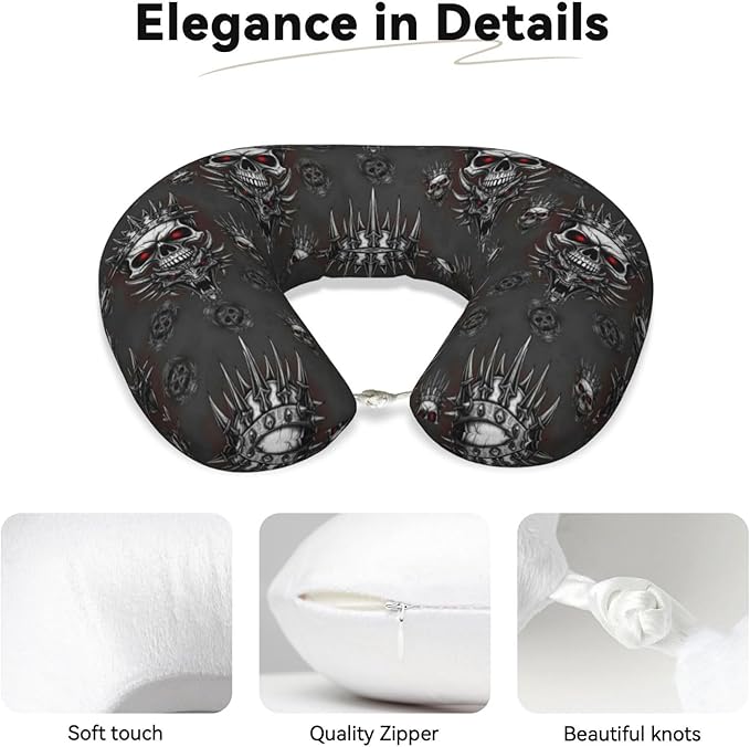 Breathable Neck Pillow for Sleeping Rest Nap King Cool Skull Dragon Tattoo Art, Airplanes/Car/Home Memory Foam Travel Cushion with Polyester Cover Washable for Women Men