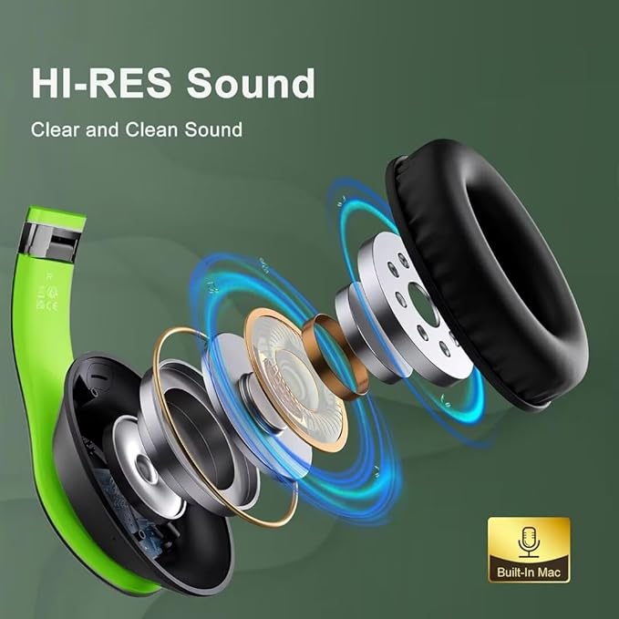 Wireless Bluetooth Headphones Over Ear 65H Playtime HiFi Stereo Headset with Microphone and 6EQ Modes Foldable Bluetooth V5.3 Headphones for Travel Smartphone Computer Laptop