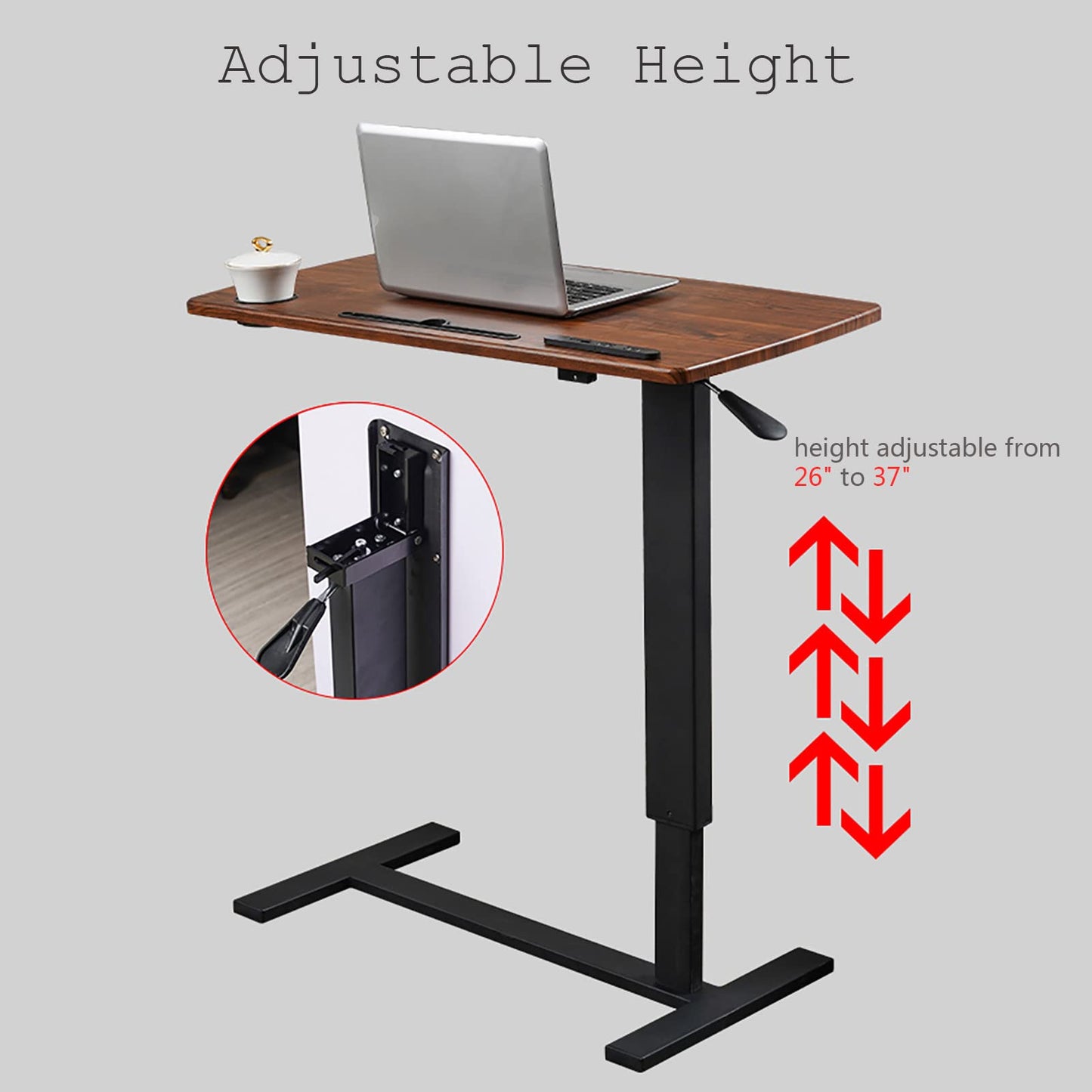 ALEEIK Bedside Desk with Wheels,Mobile Rolling Laptop Stand Height Adjustable Tray Table for Laptop Bed Sofa Side Table,Space-Saving, 33.5 x 18 Inches