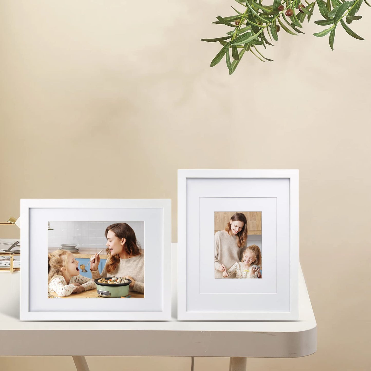 Egofine 11x14 Picture Frame White - Photo Frame Made of Solid Wood Covered by Plexiglass for Table Top Display Pictures 5x7/8x10 with Mat or 11x14 Without Mat