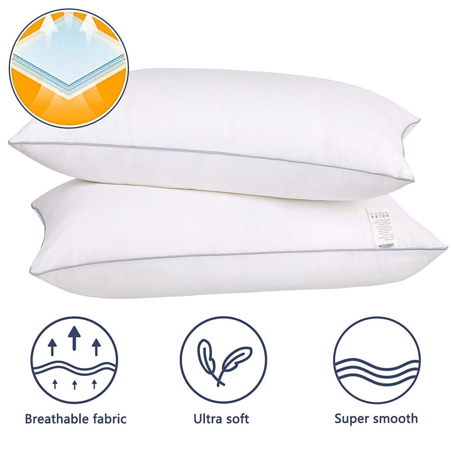 HIMOON Bed Pillows for Sleeping 2 Pack,Queen Size Cooling Pillows Set of 2,Top-end Microfiber Cover for Side Stomach Back Sleepers