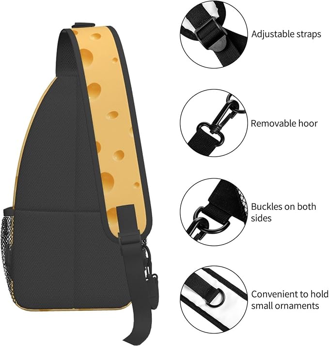 QFXUYNG Funny Cheese Adult Sling Bag Unisex Chest Bags Crossbody Backpack Casual Daypacks Shoulder Bag for Women Men Cycling Hiking Travel