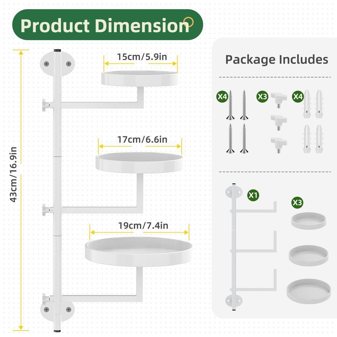 Gaoymsym Rotating Window Plant Shelves Plant Shelf Indoor Metal Plant Stand Rotating Window Shelf for Plants 3 Tier Plant Stand Wall Plant Holder Wall Planters