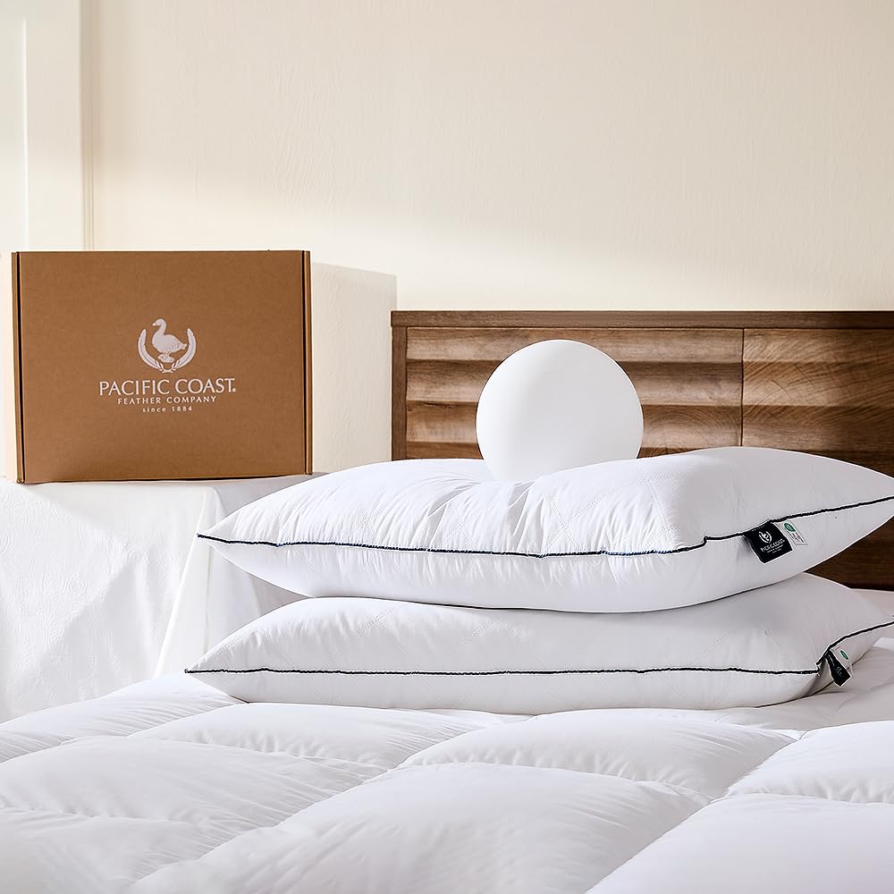 Pacific Coast Premium Goose Feather & Down Bed Pillows Queen Size 2-Pack, Hotel Quality Collection, Medium Support for Side & Back Sleepers