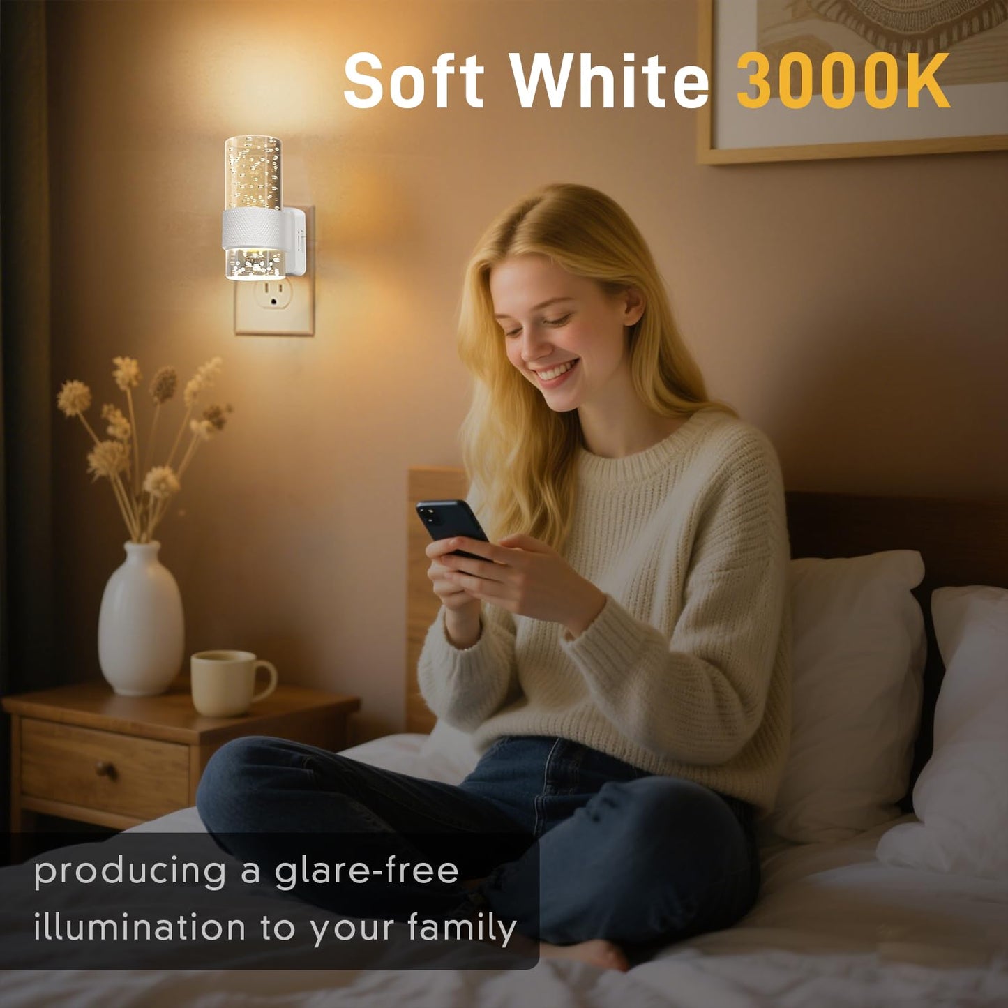 LITALAR Night Light Plug into Wall - 2 Pack LED Nightlight with Dusk to Dawn Sensor 0-100LM Brightness Dimmable Lights for Bedroom Bathroom Hallway (Soft White 3000K)