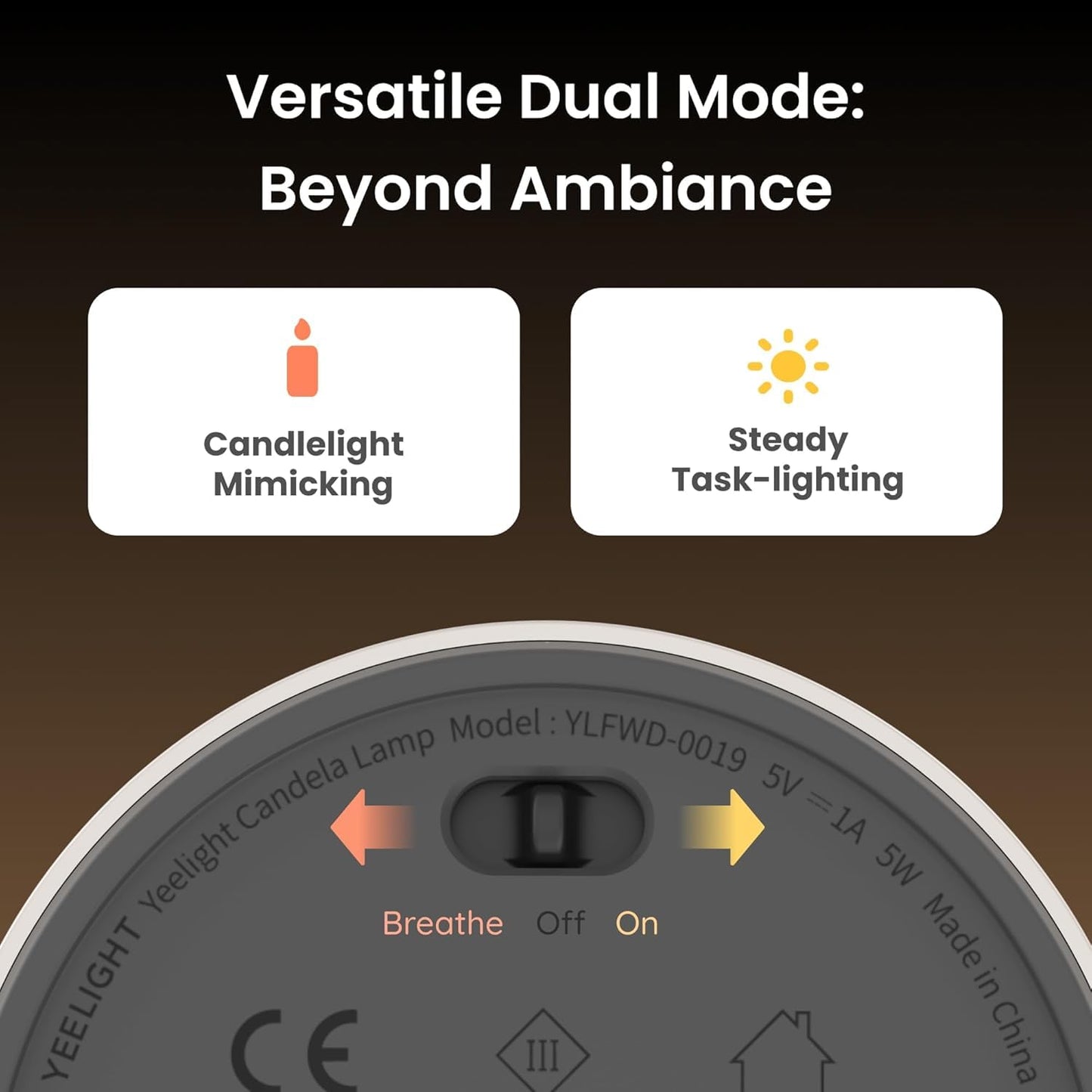 YEELIGHT Cordless Table Lamp, Portable Ambient Lighting, 1800K Warm Amber Light, USB-C Rechargeable, Twist Dimming, Candlelight Breathing Mode, Battery Operated Lamp for Home, Table, Bar, Cafe Decor