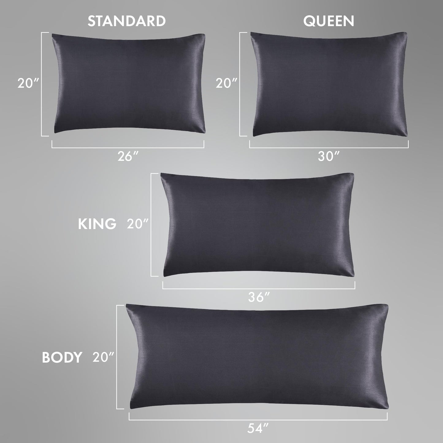 MAVIÉ Satin Pillowcase – Body 20" x 54" – Ultra Soft Cooling Pillow Case for Hair & Skin, Envelope Closure, Single Pack Dark Grey