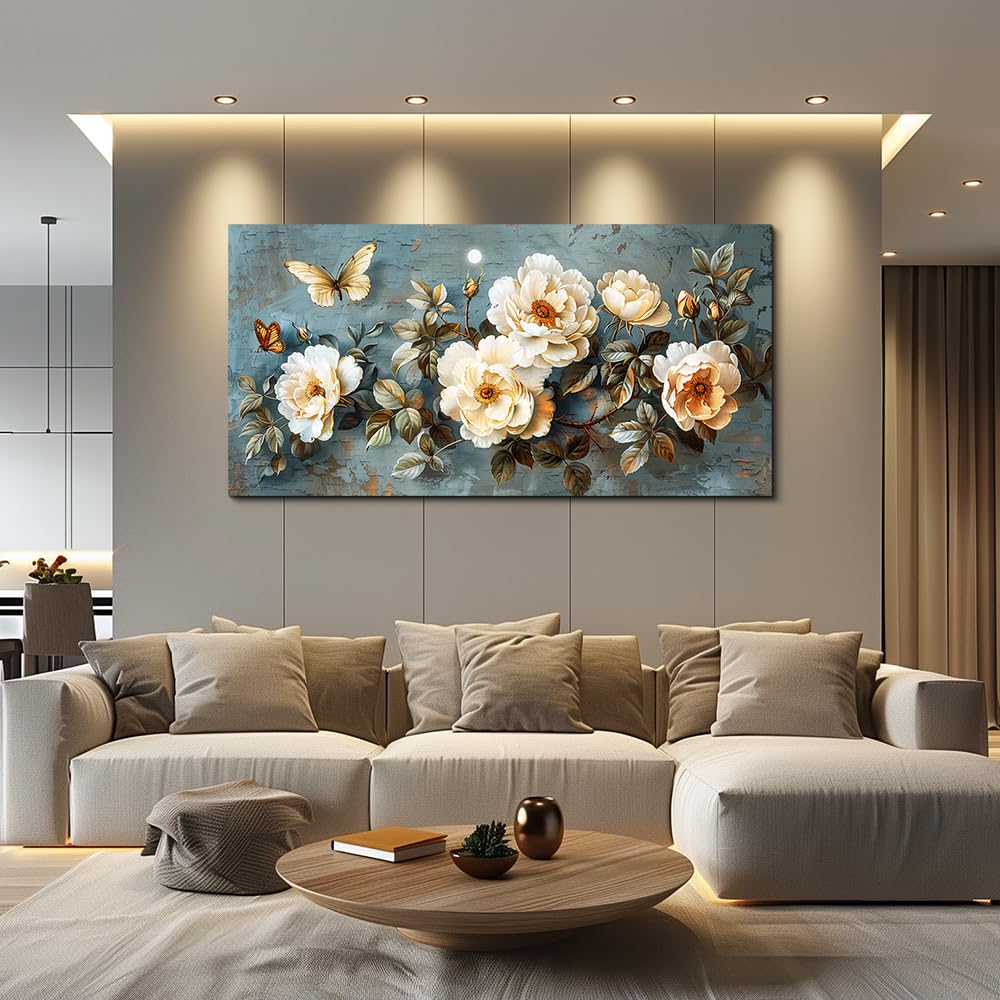PHAOHUAXM Large Canvas Wall Decor For Bedroom Wall Art For Living Room Office Decor Abstract White Flower Painting Modern Printing Pictures Artwork Restaurant kitchen Home Decor Aesthetic 20"x40"