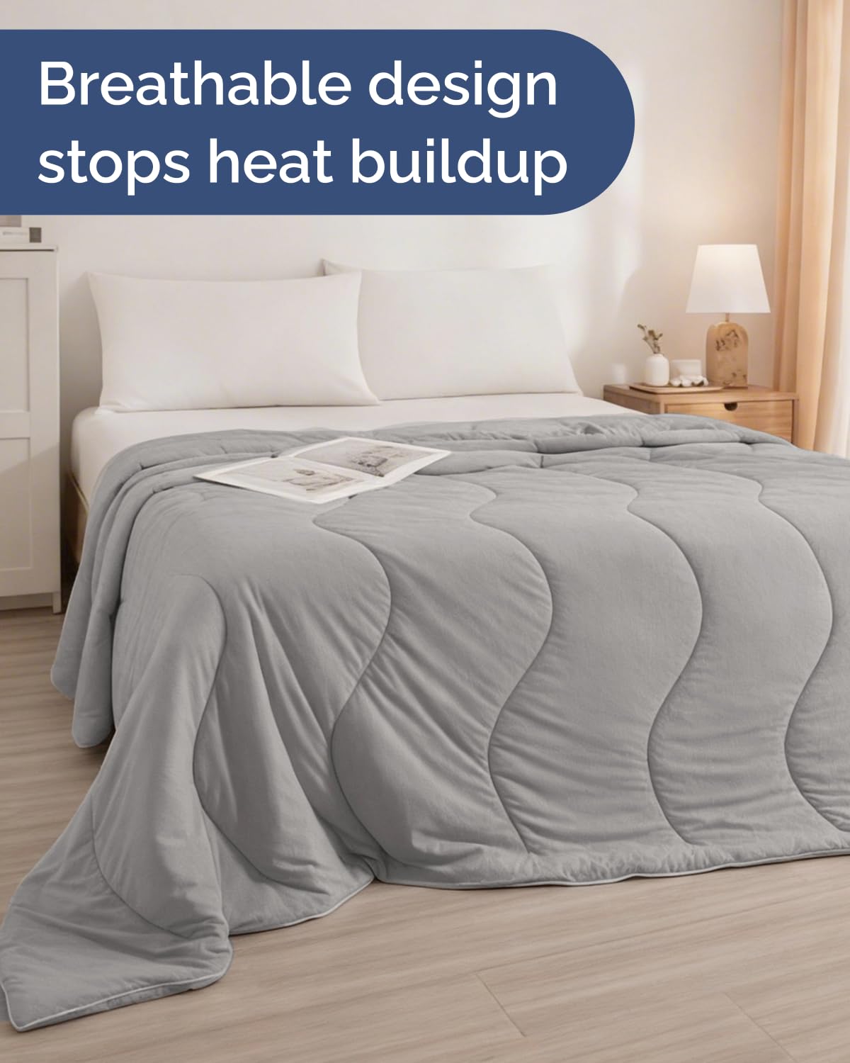 Cooling Comforter Full/Queen Size - Cooling Blanket for Hot Sleepers and Night Sweats - Summer Comforter for Full & Queen Size Beds - Soft, Breathable Cold Blanket for Sleeping - 90x90 (Light Grey)