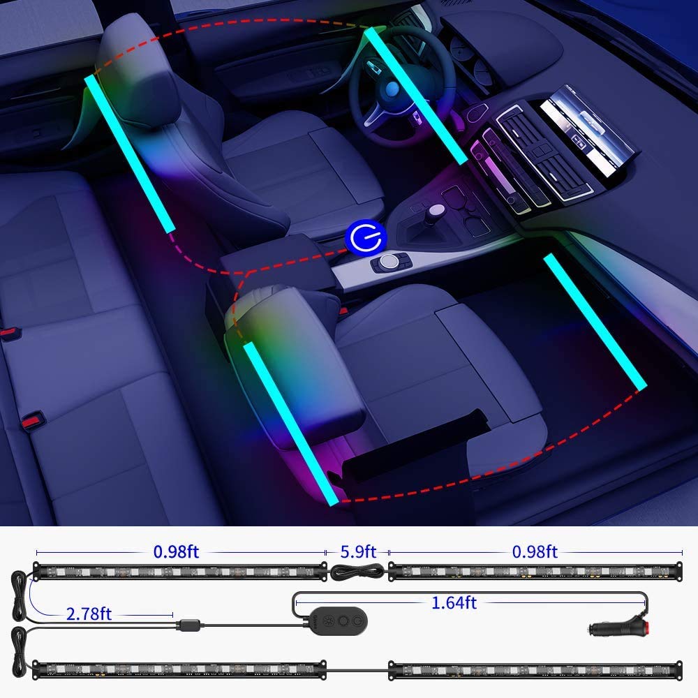 Govee Car Lights, Smart RGBIC Interior Car Lights with APP, Remote Control, LED Lights for Decor, DIY Mode and Multiple Scene Options, 2 Lines Design 72 LED Lights