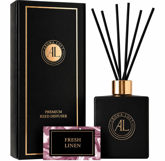 Reed Diffuser - Fragrance Diffuser for Home - 5 oz. Oil Diffuser Sticks - Bathroom Diffuser Set- Oil Diffuser Reeds - Scent Sticks in Oil-Office Smell Good Stuff (Black, Fresh Linen)