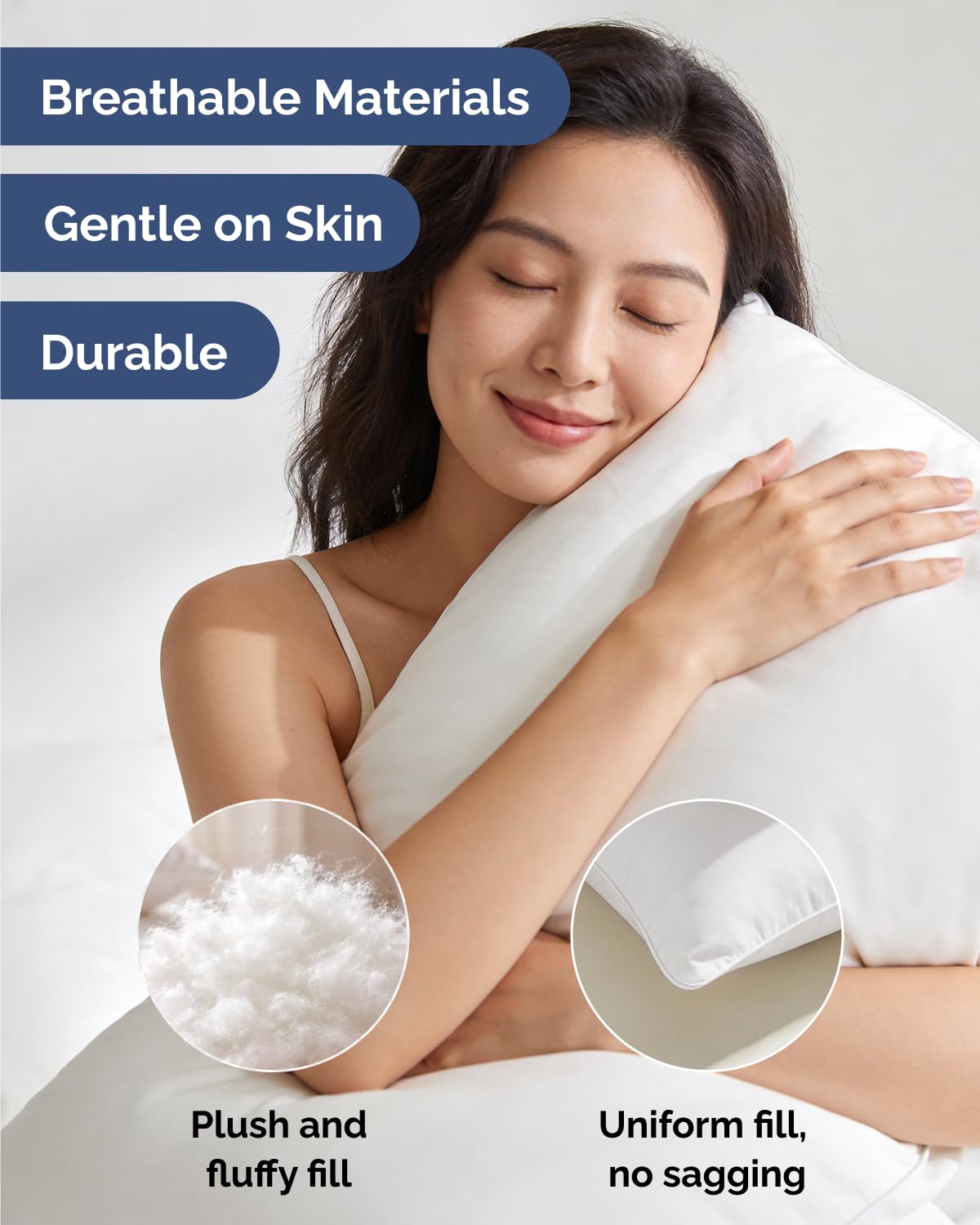 CGK Linens Ultra Thin Flat Pillows for Sleeping - Queen Size Pillows Set of 2 - Soft, Cozy Down Alternative Bed Pillows for Back & Stomach Sleepers - Low Density, Low Loft Support - 20" x 30" - White