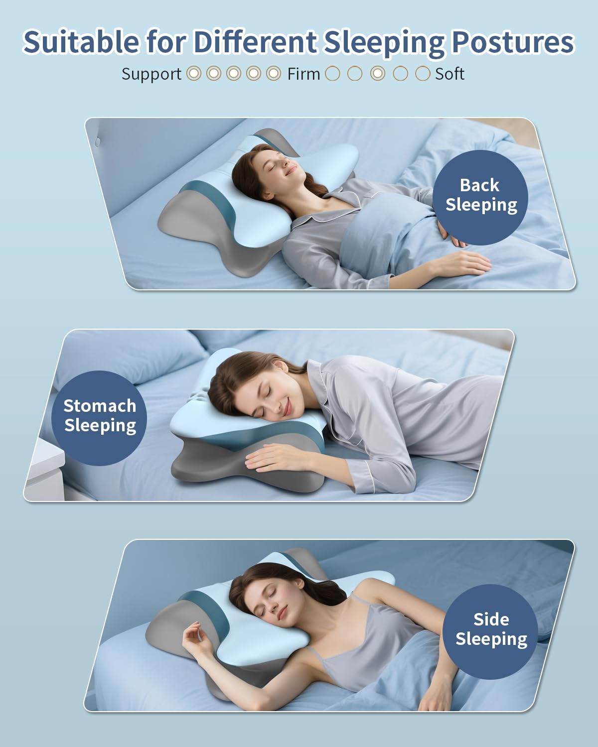 Cervical Neck Pillow for Pain Relief - Ergonomic Side Sleeper Pillow for Neck Support, Orthopedic Memory Foam Pillows for Sleeping, Contour Cervical Pillow Bed Pillow for Back Stomach Sleepers