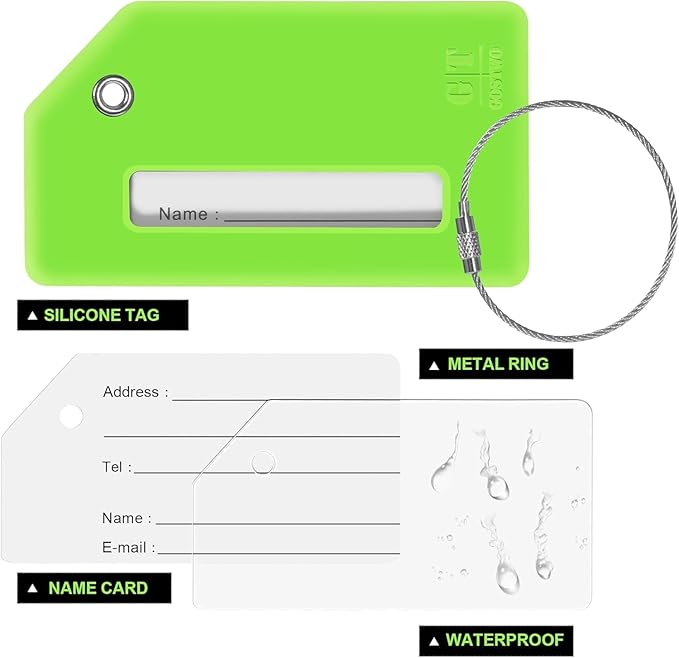 Gostwo 2 Pack Silicone Luggage Tags for Suitcases, 26 Initial Letter Baggage Labels Handbag School Bag Suitcase Instrument Tag with Stainless Steel Loop(Green)(Letter R)