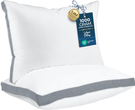 Utopia Bedding Bed Pillows for Sleeping Queen Size (Grey), Set of 2, Soft & Fluffy Pillow with Down Alternative Filling, Cooling, Hotel Quality, Gusseted Pillow for Back, Stomach or Side Sleepers