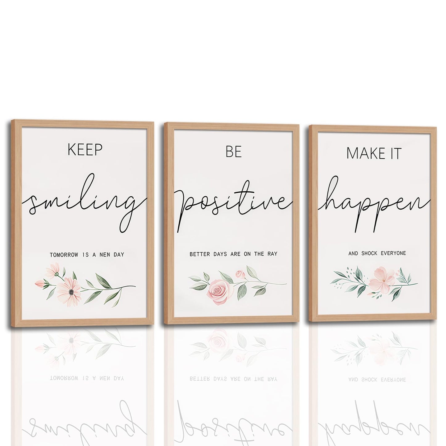 3Pcs Framed Inspirational Office Wall Art Decor Motivational Quotes Floral Canvas Prints Artwork for Office Walls Positive Affirmations Wall Decor for Home Study Room 12x16in