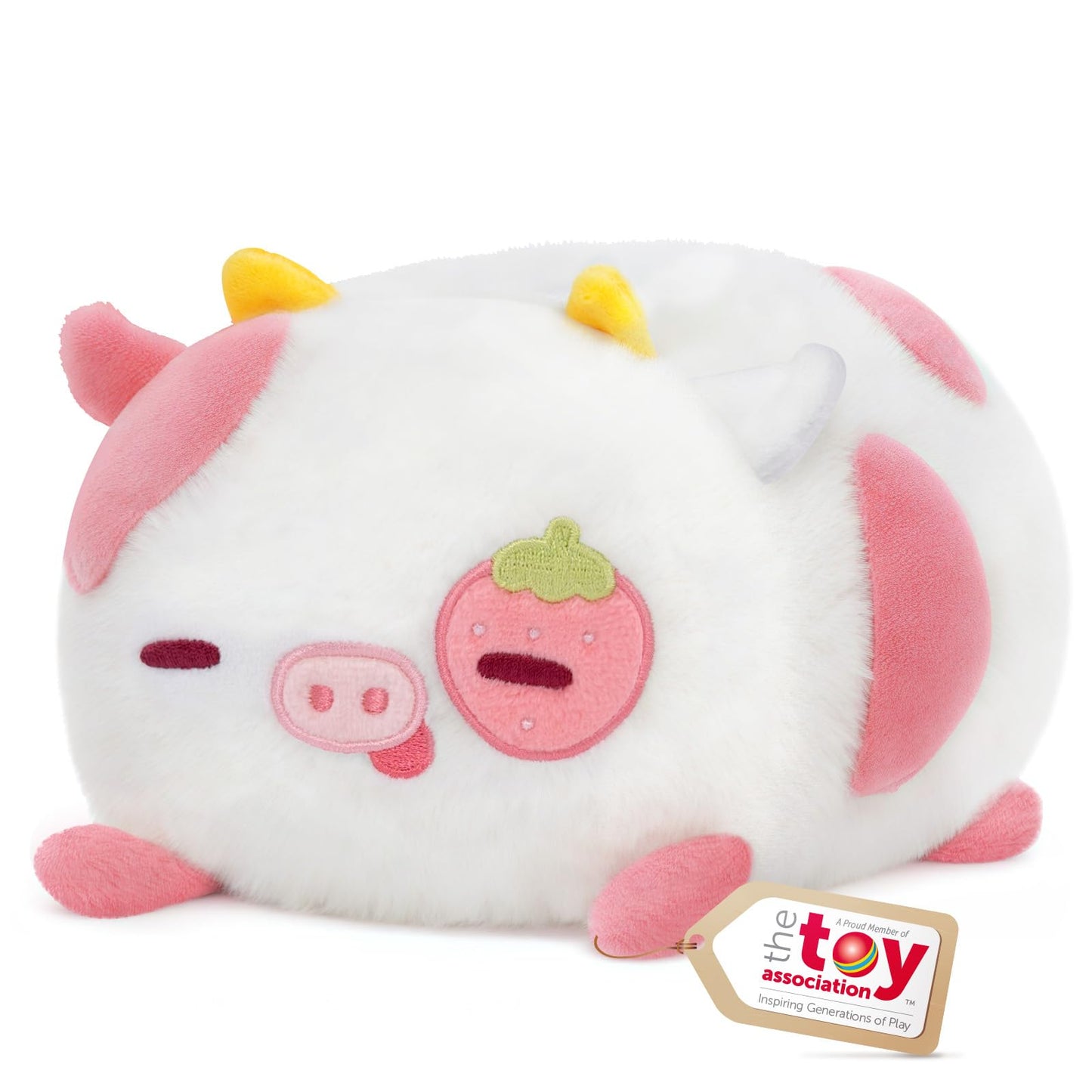 Mewaii Strawberry Cow Plush Pillow, Kawaii Cow Stuffed Animals, Cute Plushies for Girls, Soft Pink Cow Plush, Birthday Gifts for Kids Adults Teens (8 Inch)