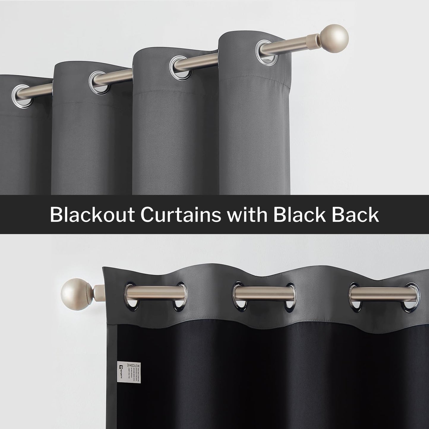 Melodieux Grey 100% Blackout Curtains for Living Room - Thermal Insulated Bedroom Grommet Drapes Full Room Darkening, 52 by 84 Inch(2 Panels)