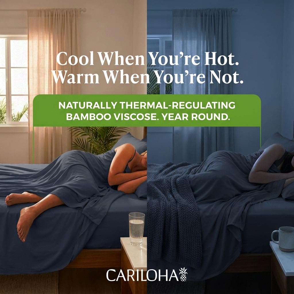 Cariloha Aloha Soft 100% Organic Bamboo Viscose Sheets – 4-Piece King Sheet Set – 16 in Deep Pockets – Buttery Soft, Hypoallergenic, Cooling Sheets – Oeko-TEX Standard 100 – Cape Blue