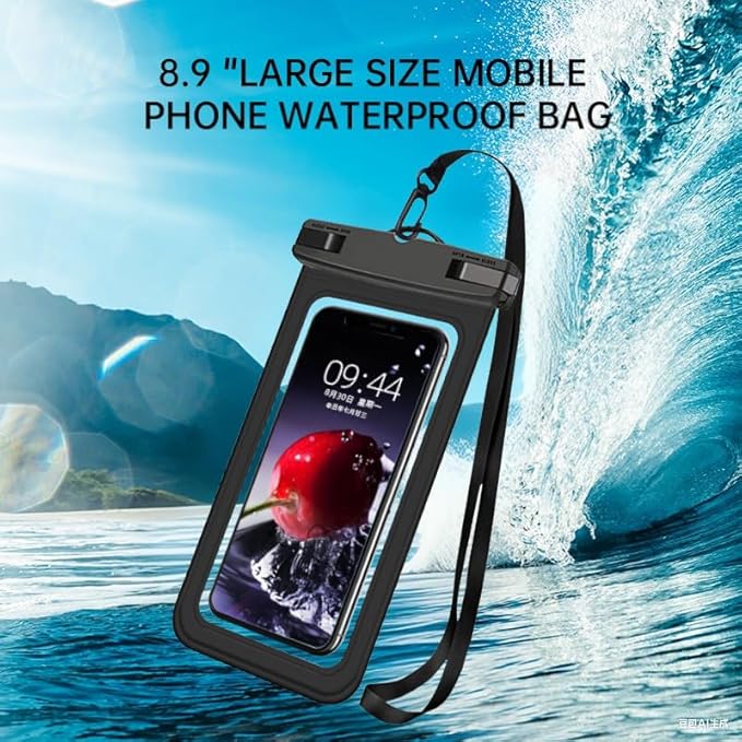 [Up to 8.9" 2 Pack Waterproof Phone Pouch Case,Waterproof Phone Bag for iPhone 17 16 15 14 13 Pro Max Plus Galaxy S25 S24 Ultar Plus+,IPX8 Cellphone Dry Bag Beach Travel Essentials-Black