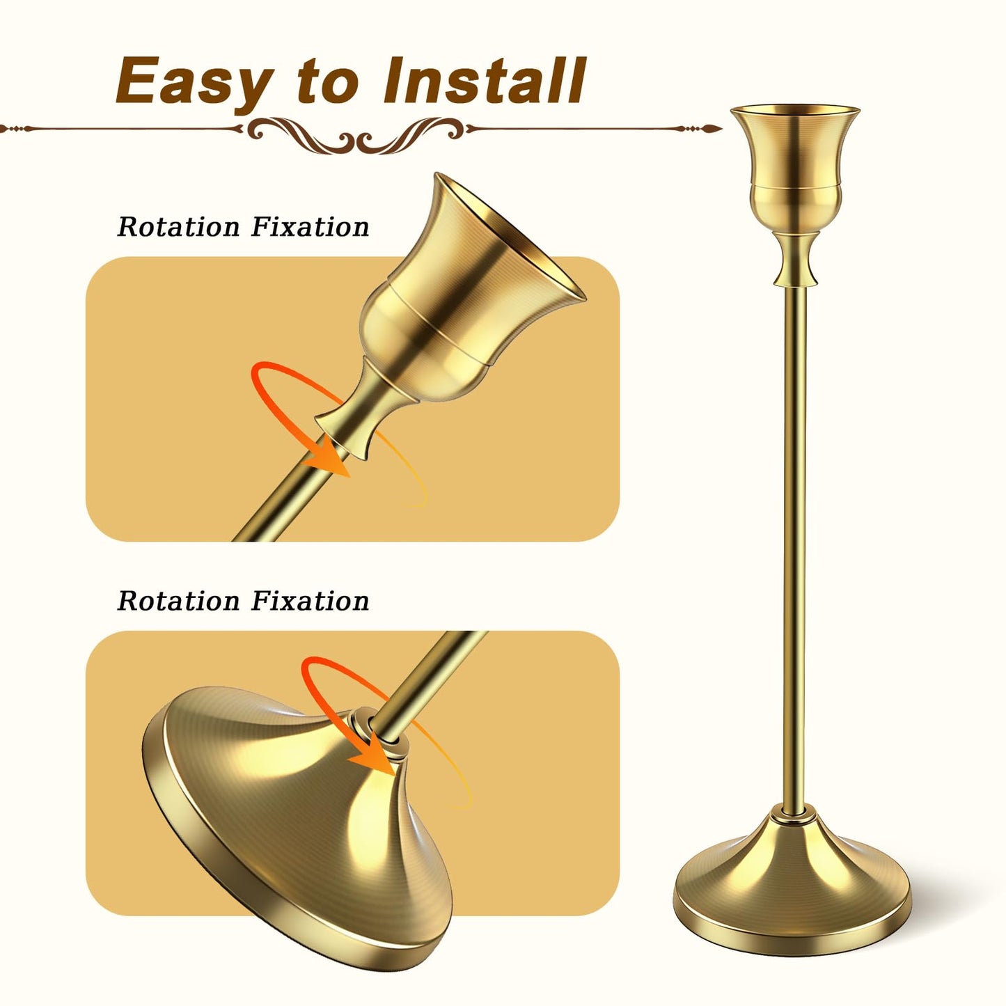 12 PCS (4 Sets) Brass Gold Taper Candlestick Holders - Vintage Metal Candle Sticks