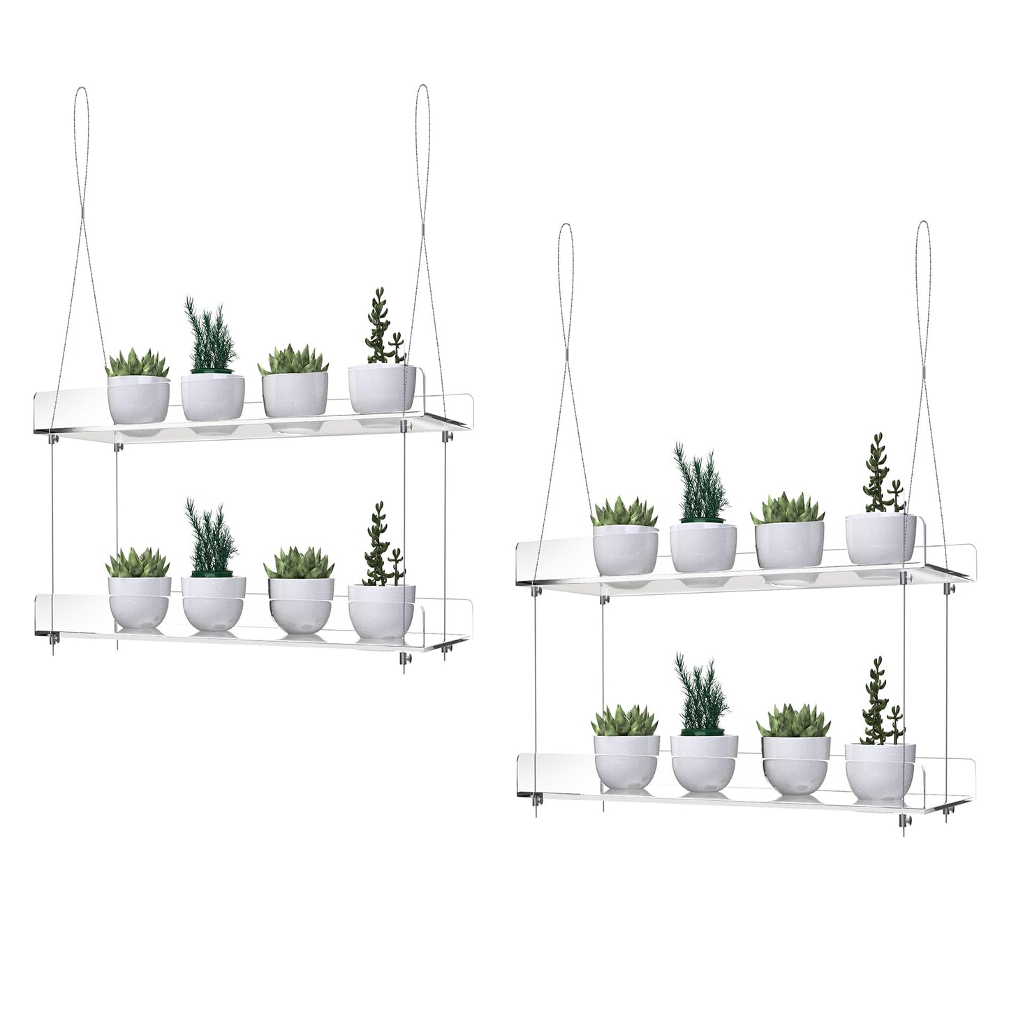 ZerzSemp 2-Pack Adjustable Clear Acrylic Plant Stands for Windows – 16" Transparent Hanging Window Plant Racks for Indoor Garden, Herbs, or Home Decor in Kitchen & Bedroom