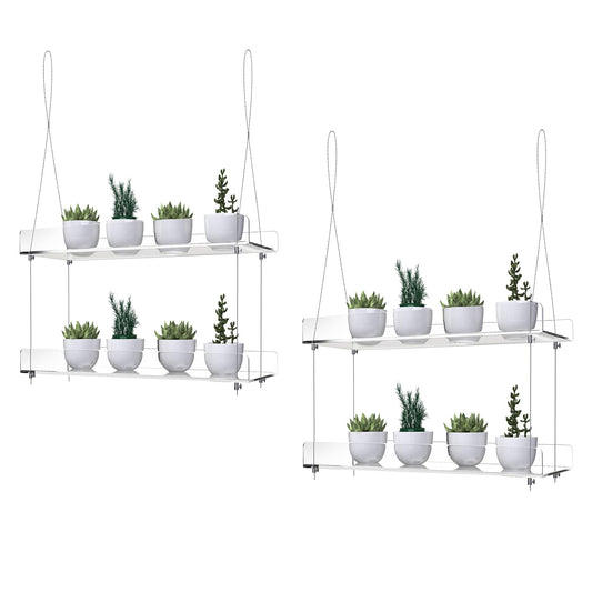 ZerzSemp 2-Pack Adjustable Clear Acrylic Plant Stands for Windows – 16" Transparent Hanging Window Plant Racks for Indoor Garden, Herbs, or Home Decor in Kitchen & Bedroom