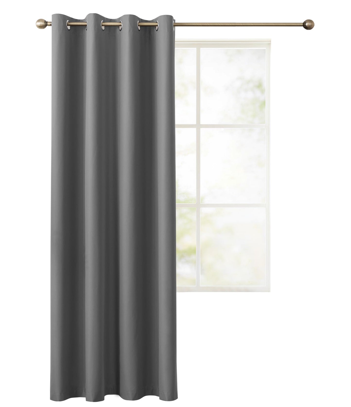 BIFENBI 100% Blackout Curtain for Bedroom - 1 Panel Thermal Room Darkening Grey Grommet Curtains for Living Room, Summer Heat Blocking Window Drapes, 52 x 84 inch