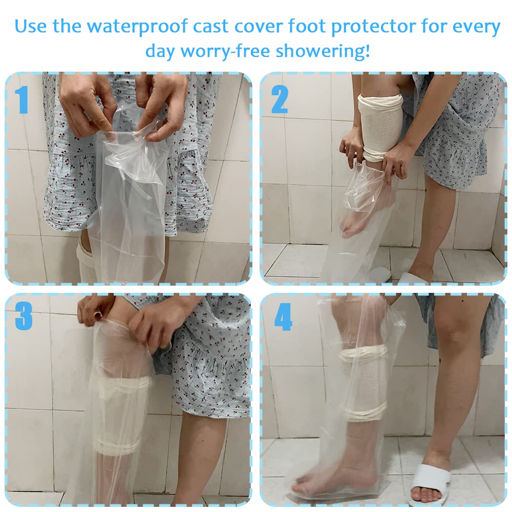 UMTEC 2pcs Leg Cover for Shower - Adults Leg Wound Protector for Bathing, Reusable Waterproof Cast Guard Sheet for Broken Bones, Burns, Wounds, Fits Upper Knee 17" to 23"