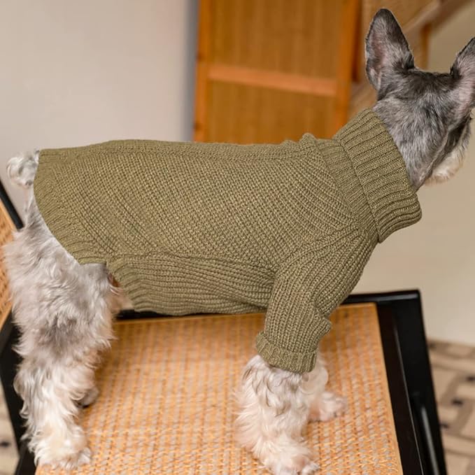 Fitwarm Thermal Knitted Dog Sweater Doggy Winter Coat Pet Clothes Doggie Turtleneck Jacket Puppy Outfits Cat Sweatsuit Sage Green XX-Large