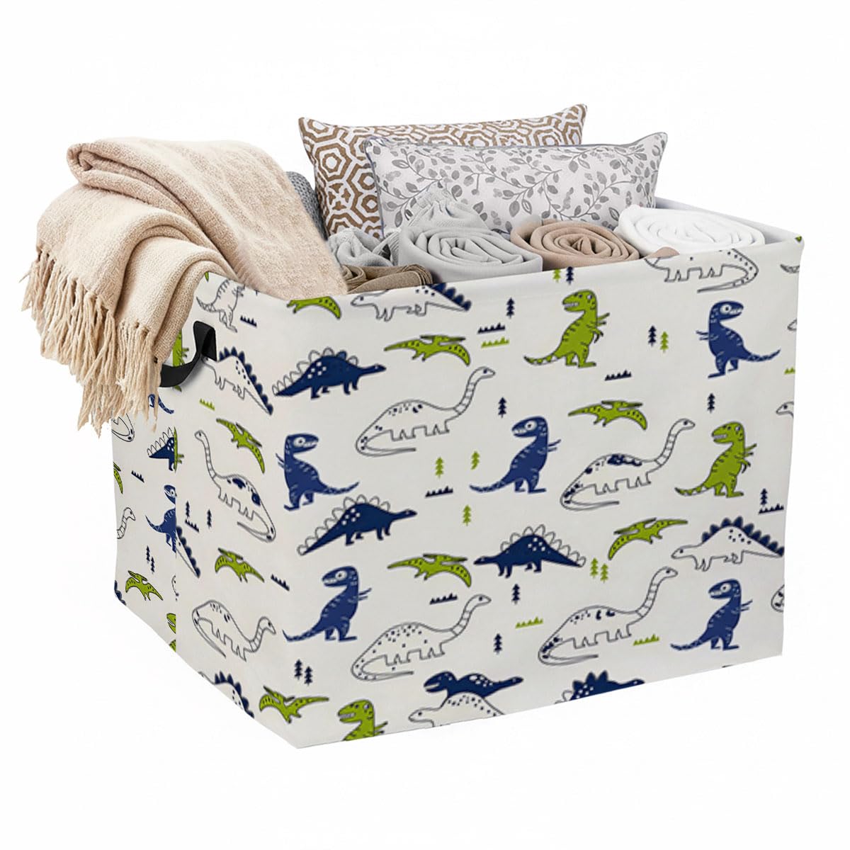 55L Dinosaurs Laundry Basket Dirty Clothes Hamper with Handles,Foldable Blanket Storage Large Laundry Hamper with Waterproof PE,Toy Storage Bin Organizer,Cube Clothes Organizer,Home Decor