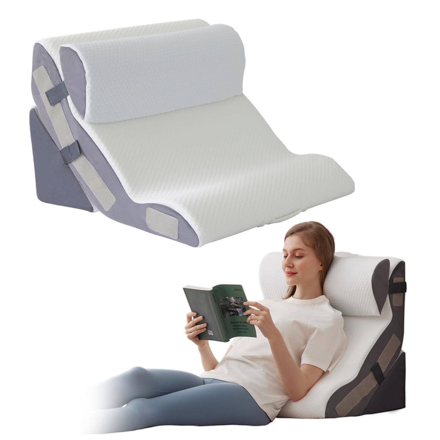 Ahpmeoa 3PCS Wedge Pillow Set for After Surgery, Back Pillow for Bed Sitting up, 10-in-1 Foam Wedge Pillow for Acid Reflux & Back Pain Relief, Post Surgery Pillow for GERD & Snoring, White
