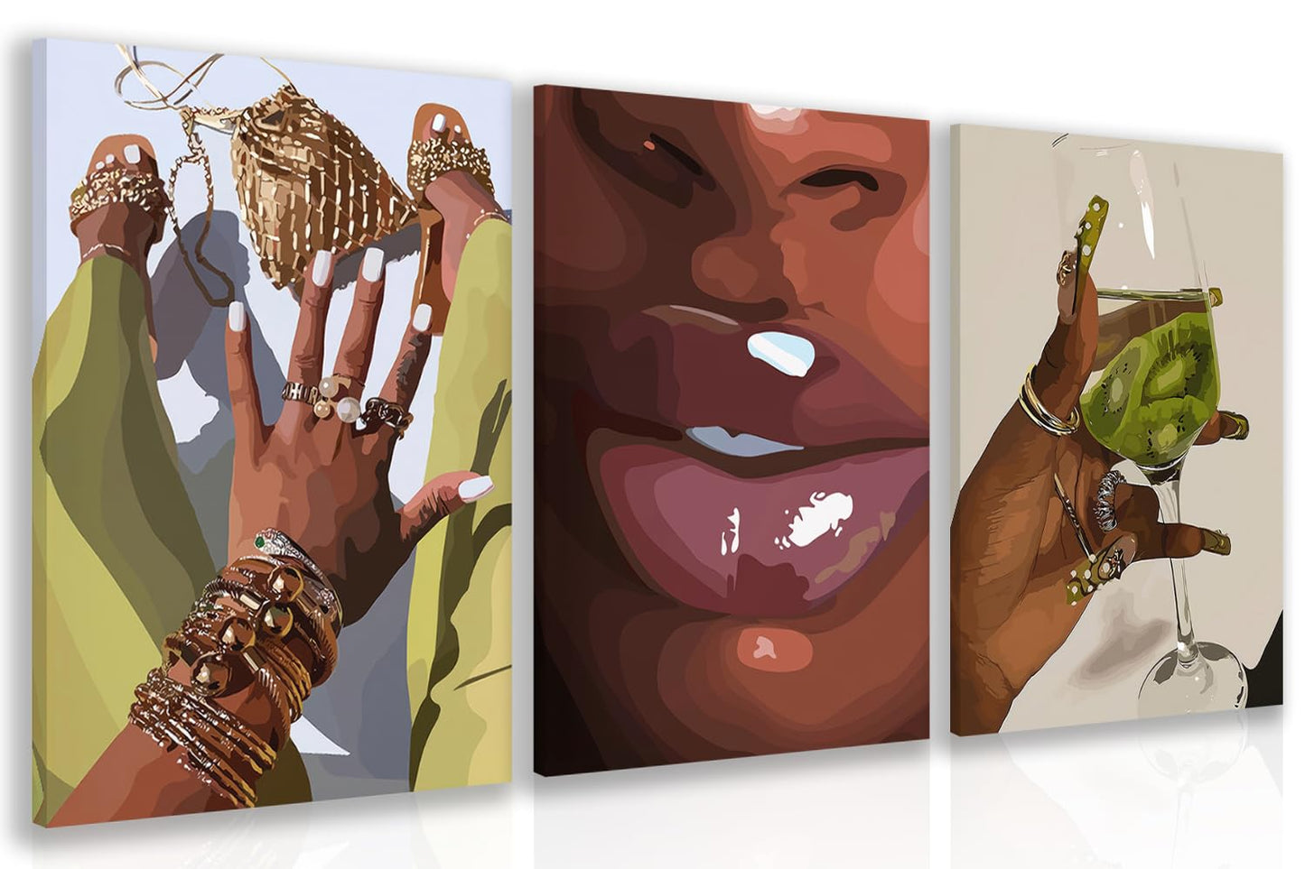 Hianan Black Girl Canvas Wall Art Set of 3, Framed African American Woman Wall Decor, Fashion Black Women Poster Prints, Abstract Black Girl Aesthetic Pictures for Living Room Bedroom 12"x16"