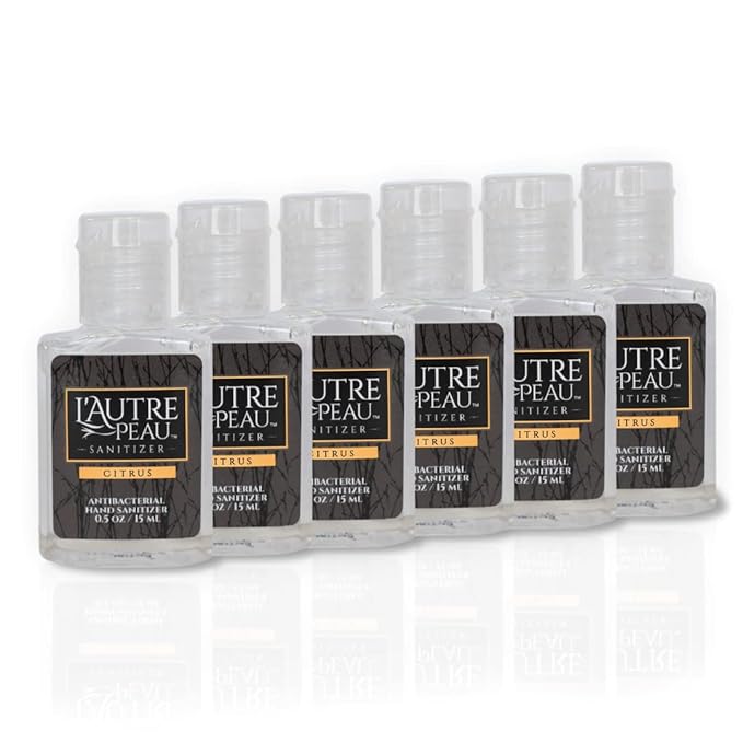 L'AUTRE PEAU Advanced Hand Sanitizer Gel with Aloe Vera, Citrus Scented 0.5 Fl Oz Travel Size Multi Pack – Flip Cap Bottles (6, No travel Strap)