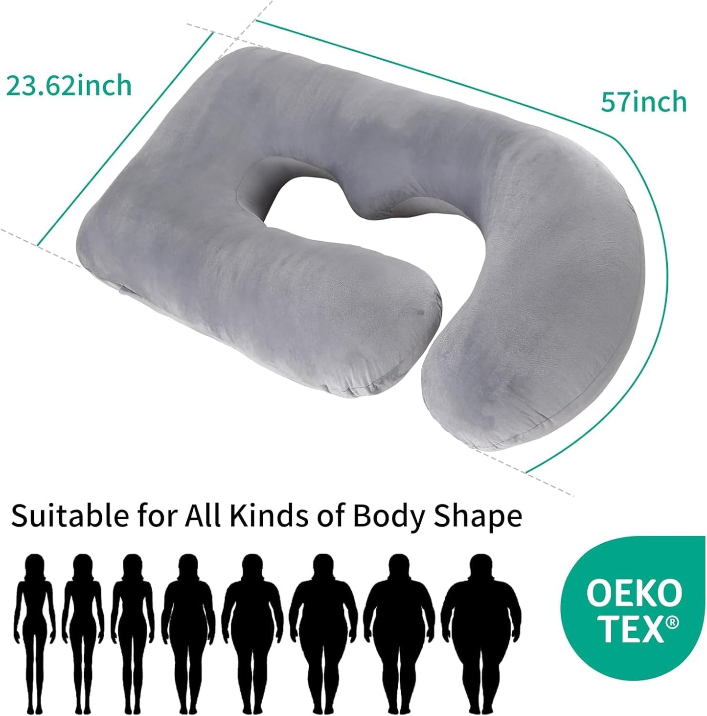 Wodsfay U-Shaped Pregnancy Pillow for Sleeping, Full Body Support for Back, HIPS & Belly - 57 Inch Maternity Pillow with Machine Washable Cover | Maternity Essential