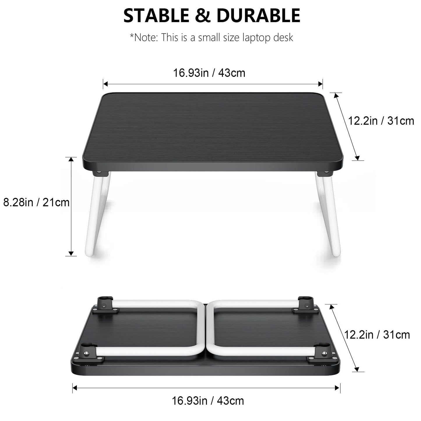 Foldable Lap Desks Laptop Tray for Bed or Couch,Portable Breakfast Serving Tray with Folding Legs,Lightweight Mini Table, Laptop Stand for Working, Reading and Writing,Black