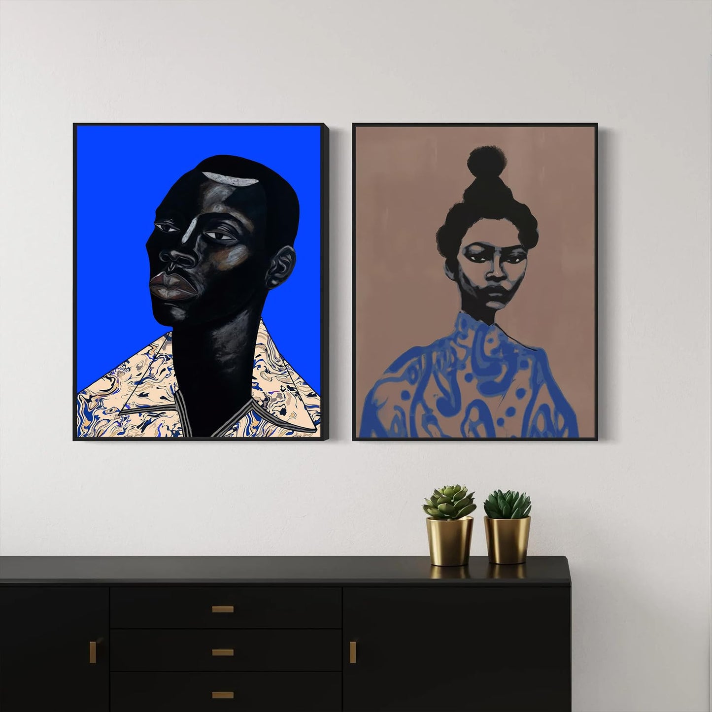 African American Women Canvas Prints Black Girl Poster Black Man Portrait Wall Art Modern Abstract Art Print Contemporary African Wall Decor for Bedroom Bathroom Living Room Decor - Unframed 12x16inch