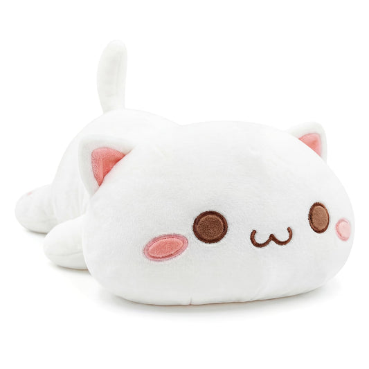 Onsoyours Cute Kitten Plush Toy 25.5" Stuffed Animal Pet Kitty Soft Anime Cat Large Plush Pillow for Kids (White A, 25.5")